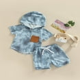 thumbnail image 3 of 2 Pcs Infant Pants Set  Boys Contrast Color Short Sleeve Hooded Pullover + Drawstring Shorts, 3 of 7