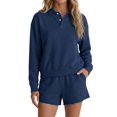 thumbnail image 2 of Women's 2 Piece Sets Long Sleeves Top Shorts Casual Trendy Outfits Navy Blue XXL, 2 of 9