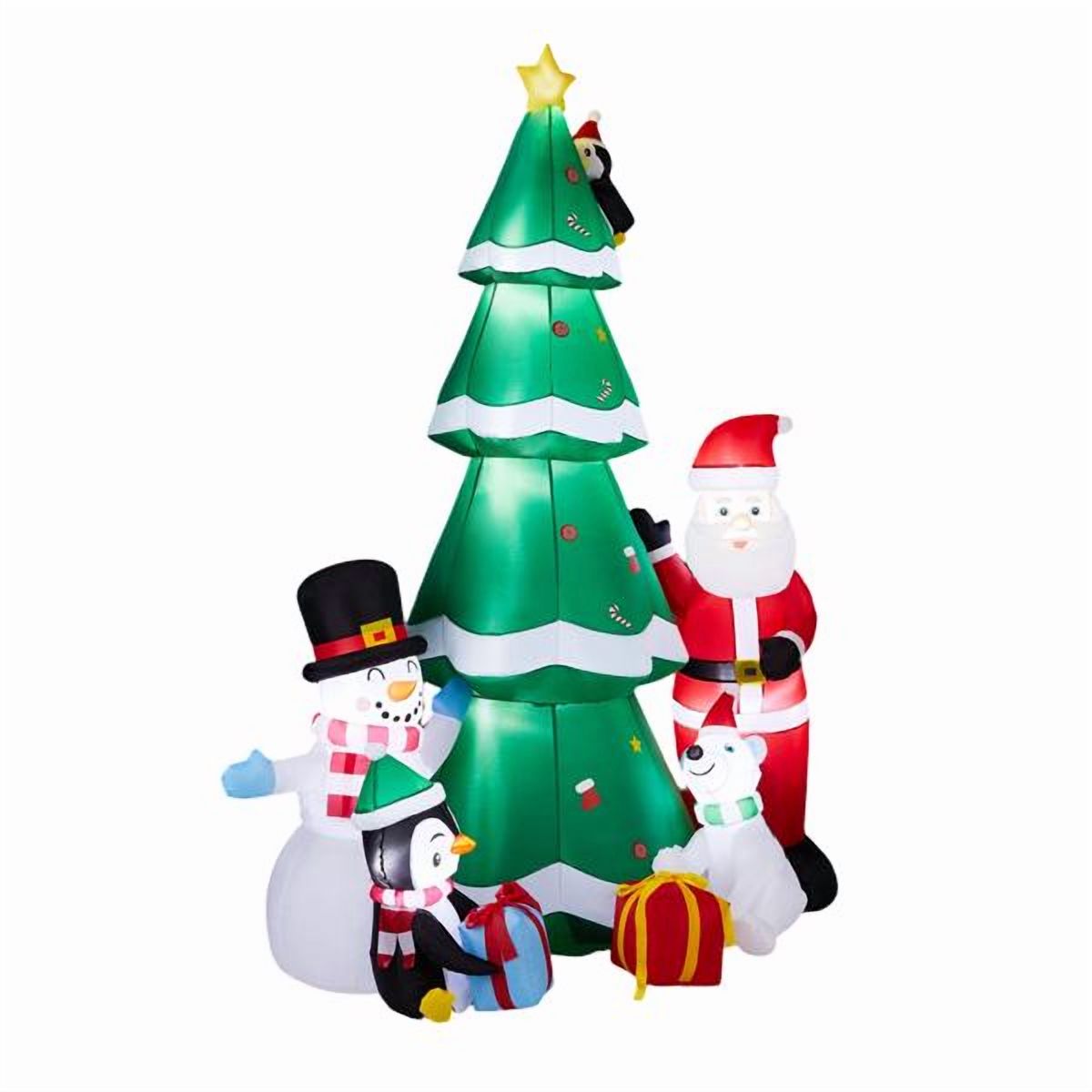 Giant Christmas Inflatable Tree with Santa, Snowman, Penguin, Weatherproof Polyester for Yard, Garden, Indoor