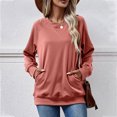 thumbnail image 2 of Lmnyox Fall Pullover Tops for Women Soft Long Sleeve Sweatshirts Loose Casual Solid Color Shirts Fashion Clothes, 2 of 5
