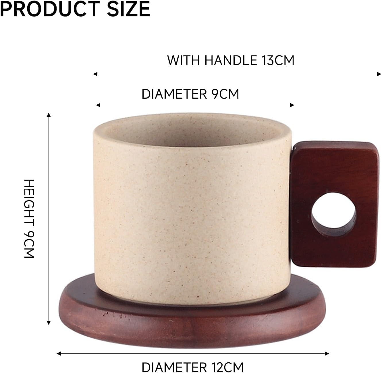 ABPETE Japanese-Style Ceramic Mug Set,8oz Unglazed Porcelain Cup with Acacia Wood Saucer & Handle for Espresso, Latte & Tea​