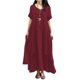 thumbnail image 1 of Nueva moda mujer vestido flojo ocasional del color sólido de manga corta boho summer maxi vestido la Tomshoo Borgoña 5X-Large, 1 of 7