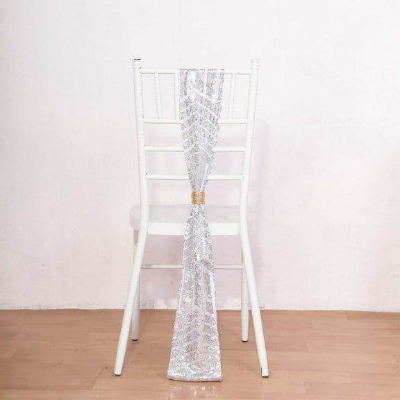 Efavormart 5 Pack Silver Geometric Diamond Glitz Sequin Chair Sashes - 6"x 88"