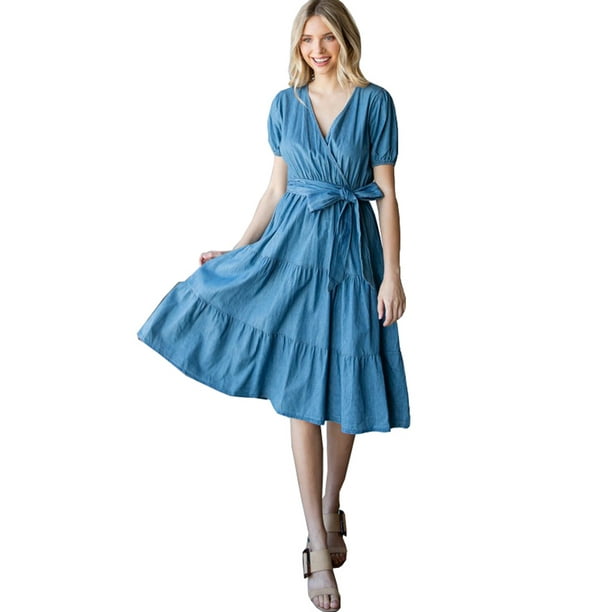 Vestido midi mezclilla con olanes AMAD Casual para mujer Talla M