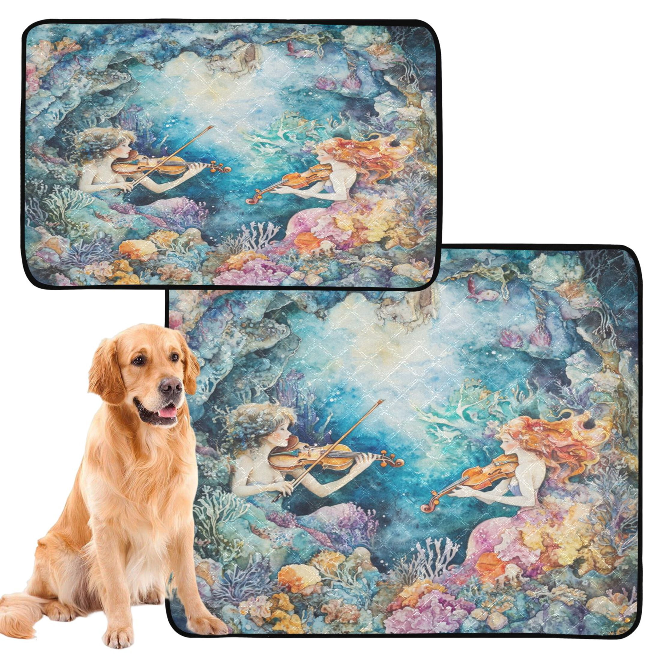 Qxltty The Mermaid Plays Music Cat litter Pads Pet Set of 3 Diaper Mats Center Anti-leakage Layer Absorbent Soft and Comfortable