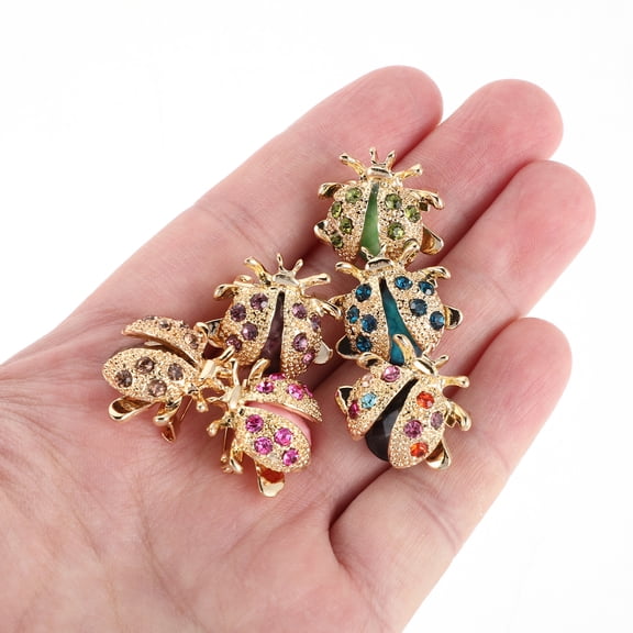 LOLIPPYY 6Pcs Ladybugs Crystal Brooch Pins Fashion Lapel Pins for Dresses and Bags