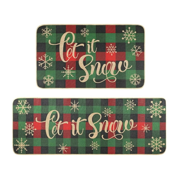 Christmas Kitchen Mat Runner Rug Set Snowflake Winter Holiday Merry Christmas Non Slip Door Mat | 2 Piece Indoor Floor Mats, Red/Green Nylon/Spandex, 15.7X23.6In 15.7X47.2In