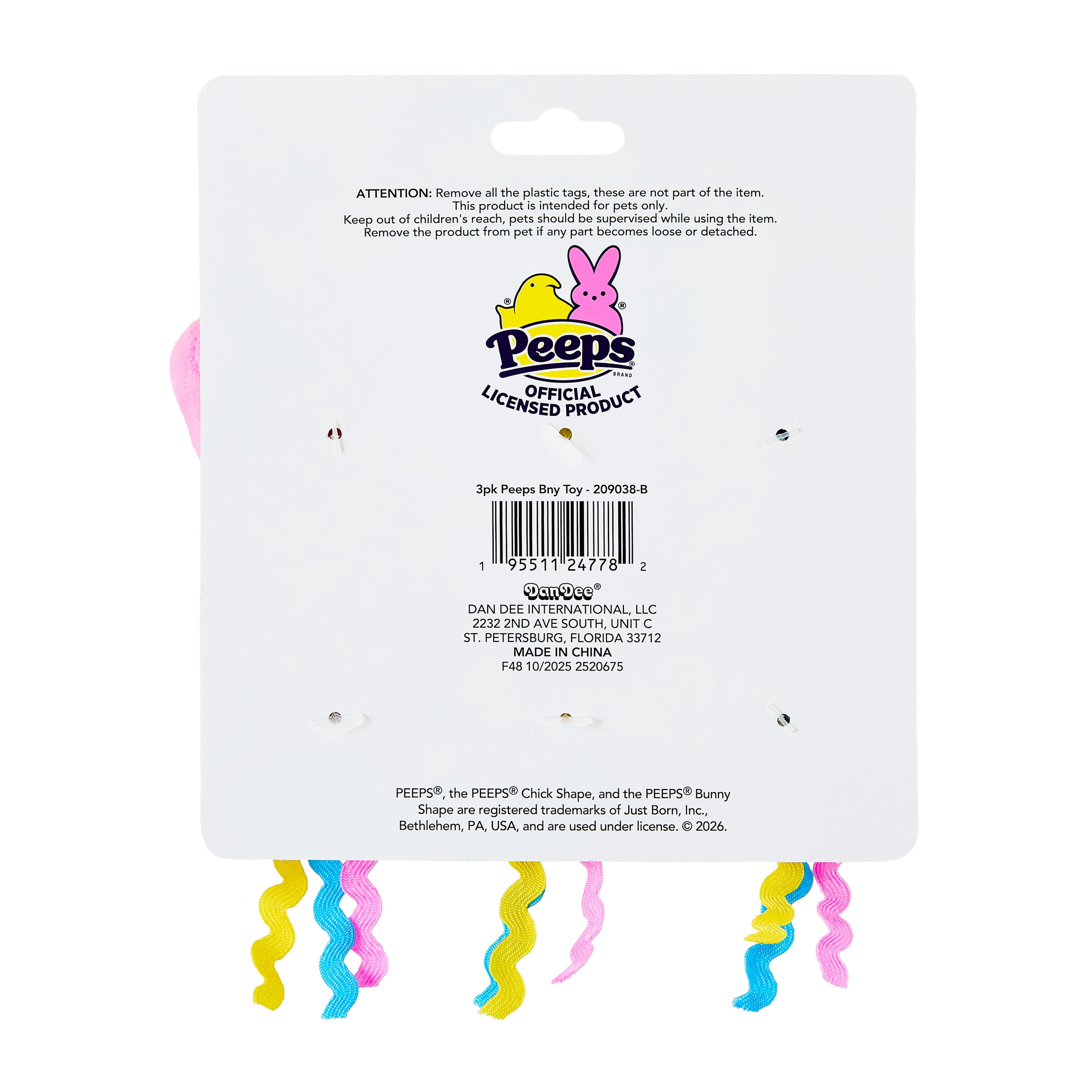 PEEPS® Easter Set of 3 Bunny Plush Cat Toys with Rattle