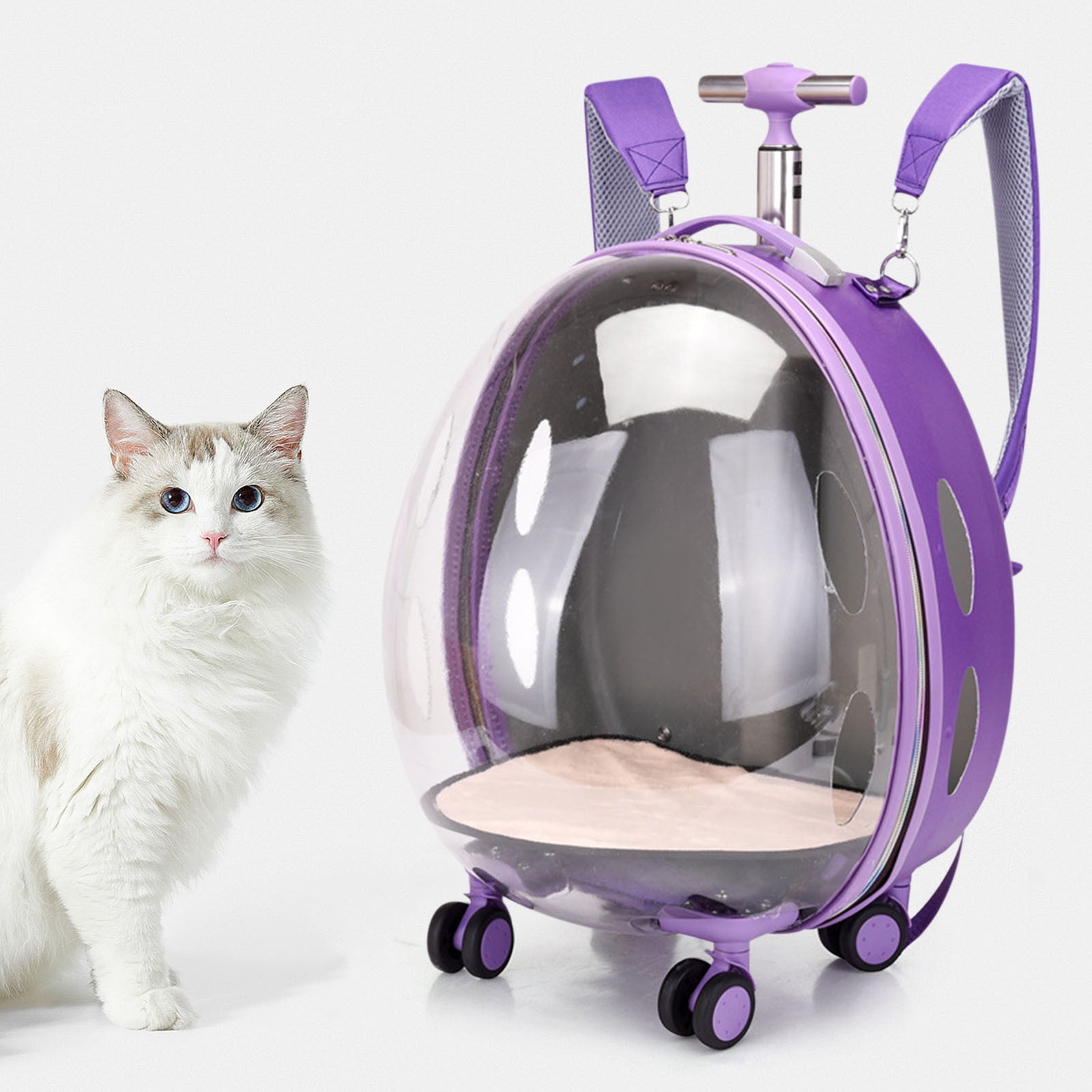 FYTPOV Cat Carrier Dog Carrier, Clear Pet Carrying Bag Breathable, Pet Trolley Case with Wheels and Telescopic Handle for Travel Camping