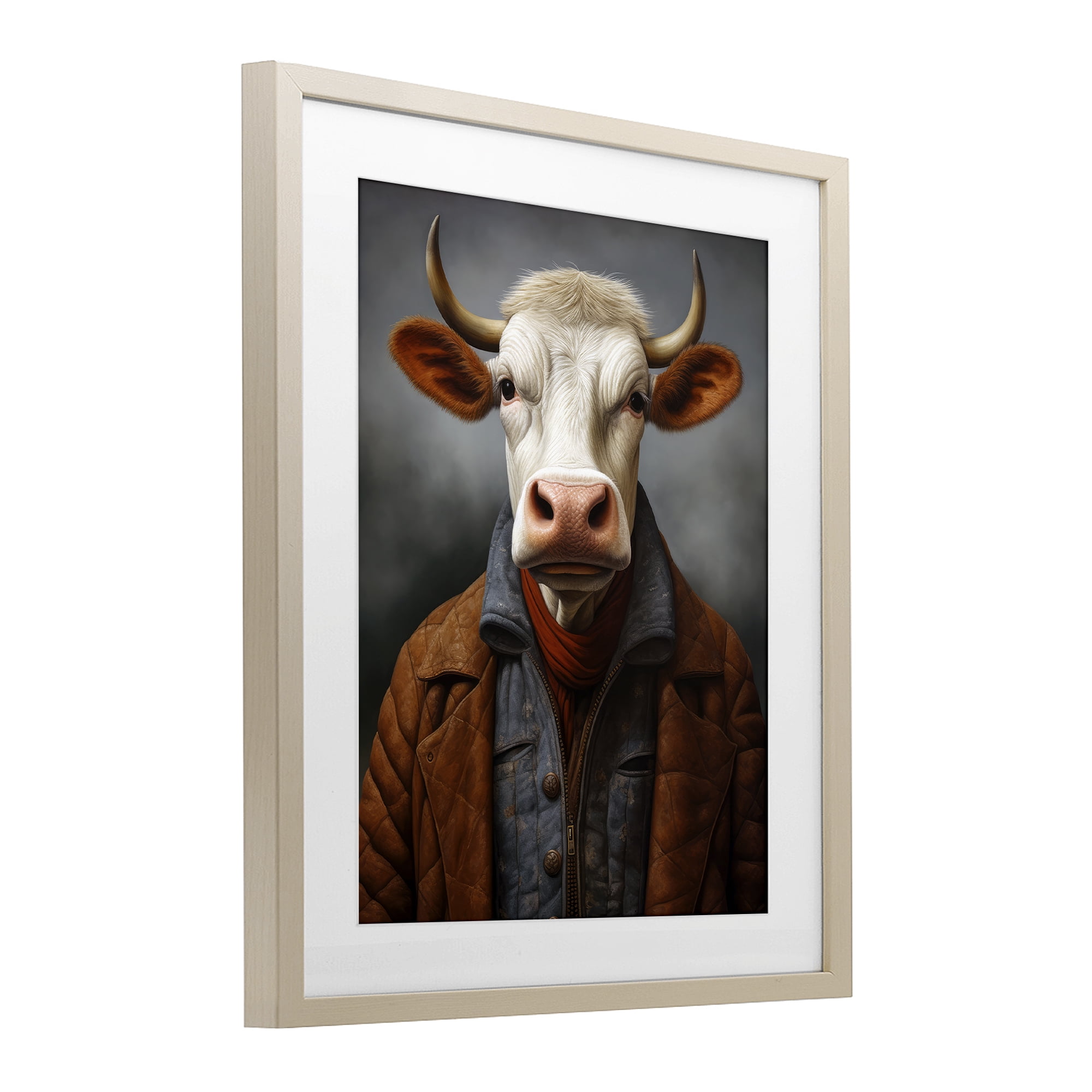 Stupell Industries Chianina Style Cow Birch Framed Print Under Glass, design by Ray Powers