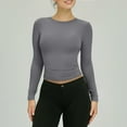 thumbnail image 2 of WTXUE Crewneck Sweatshirt Tube Tops Long Sleeve Shirts Basic Solid Tight Slim Fit Cropped Shirt Workout Yoga Pullover Exercise Tops for Women Fitted T Shirts Plus Size Blouses Dark Grey Xs, 2 of 5