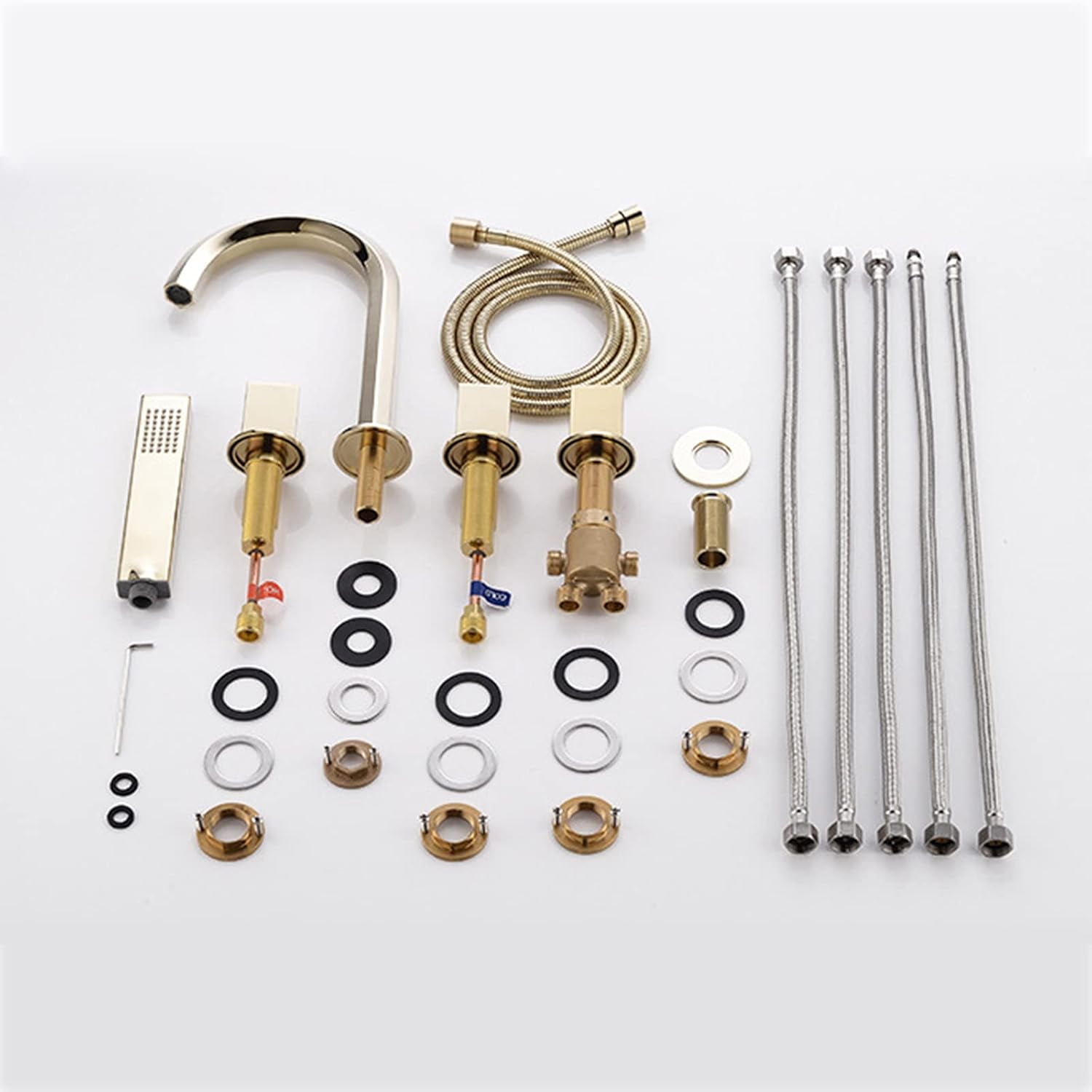 Five-Piece Bathtub Faucet Bathroom Basin Faucet, Washbasin Hot and Cold Water Mixer Tap, Copper Split Type Bathtub Shower Faucet Set, Electroplating,A