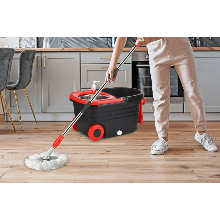 Spin Mop and Bucket on Wheels, Mop and Bucket Set, 360°Spinning Mopping  Bucket with 3 Microfiber Refills & 61 Extended Mop Rod for Floor Cleaning