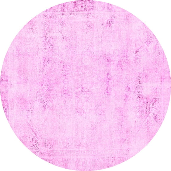 Ahgly Company Indoor Round Abstract Pink Modern Area Rugs, 4' Round
