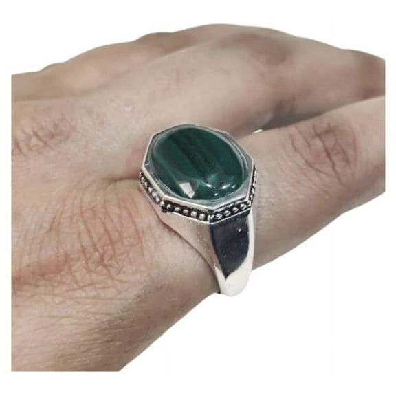 Malachite Mans Ring, Natural Green Malachite, Spiritual, Silver Jewelry, 925 Silver Ring, Birthday Gift, Heavy Mens Ring, Arabic Design, Ottoman Style Ring, Christmas, Turkey Mens Signet Ring