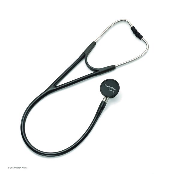 Welch Allyn 5079-125 Harvey Elite Adult Cardiology Stethoscope, Black, Double-Head Chestpiece, Dual Lumen Tubing, 28"