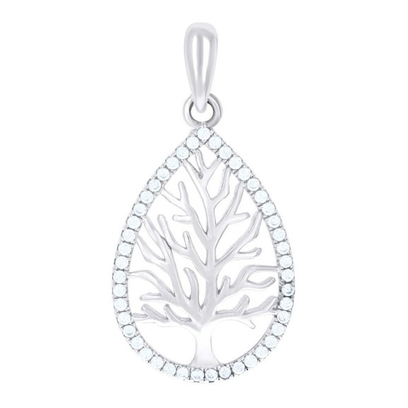 925 Sterling Silver Womens Cubic Zirconia Tree of Life Teardrop Charm Pendant for Women