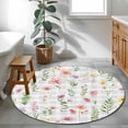 thumbnail image 4 of Area Rug 48in, Spring Pink Yellow Purple Flowers Floor Carpet Living Room Rug, White Gray Plaid Non-Slip Welcome Mat Indoor Rugs for Bedroom Dining Room, 4 of 9