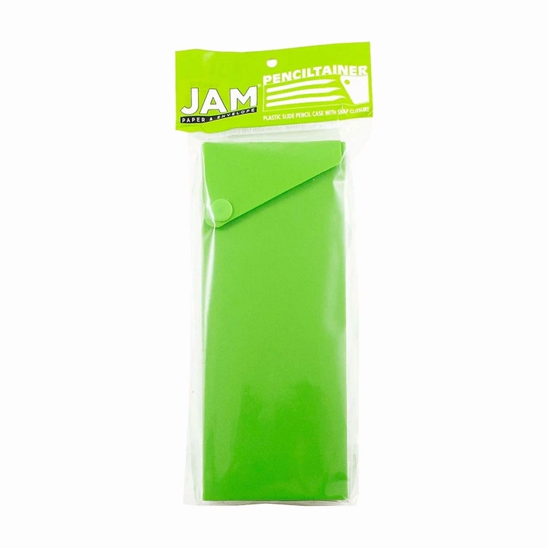 Jam Paper Plastic Sliding Pencil Case Box With Button Snap Lime Green 2166513298