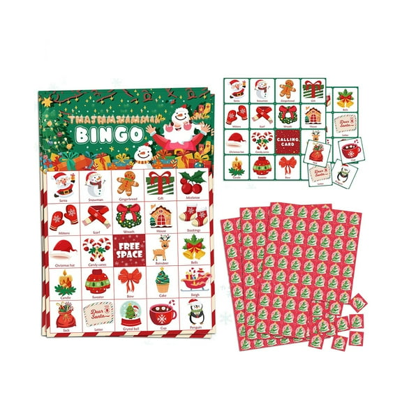 Christmas Bingo Game Cards Pack Of 34 For 24 Players Family Office Party Entertainment Easy To Learn Holiday Activity