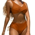 thumbnail image 3 of Efsteb Womens Bikini Swimsuits Beach Summer Two Piece Swimsuits High Waist Bikini Solid Color V Neck Bathing Suit Swimwear (Coffee,M), 3 of 7