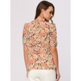 thumbnail image 4 of Blusa de chifón de media manga Allegra K con cuello alto y volantes florales Rosa S, 4 of 5