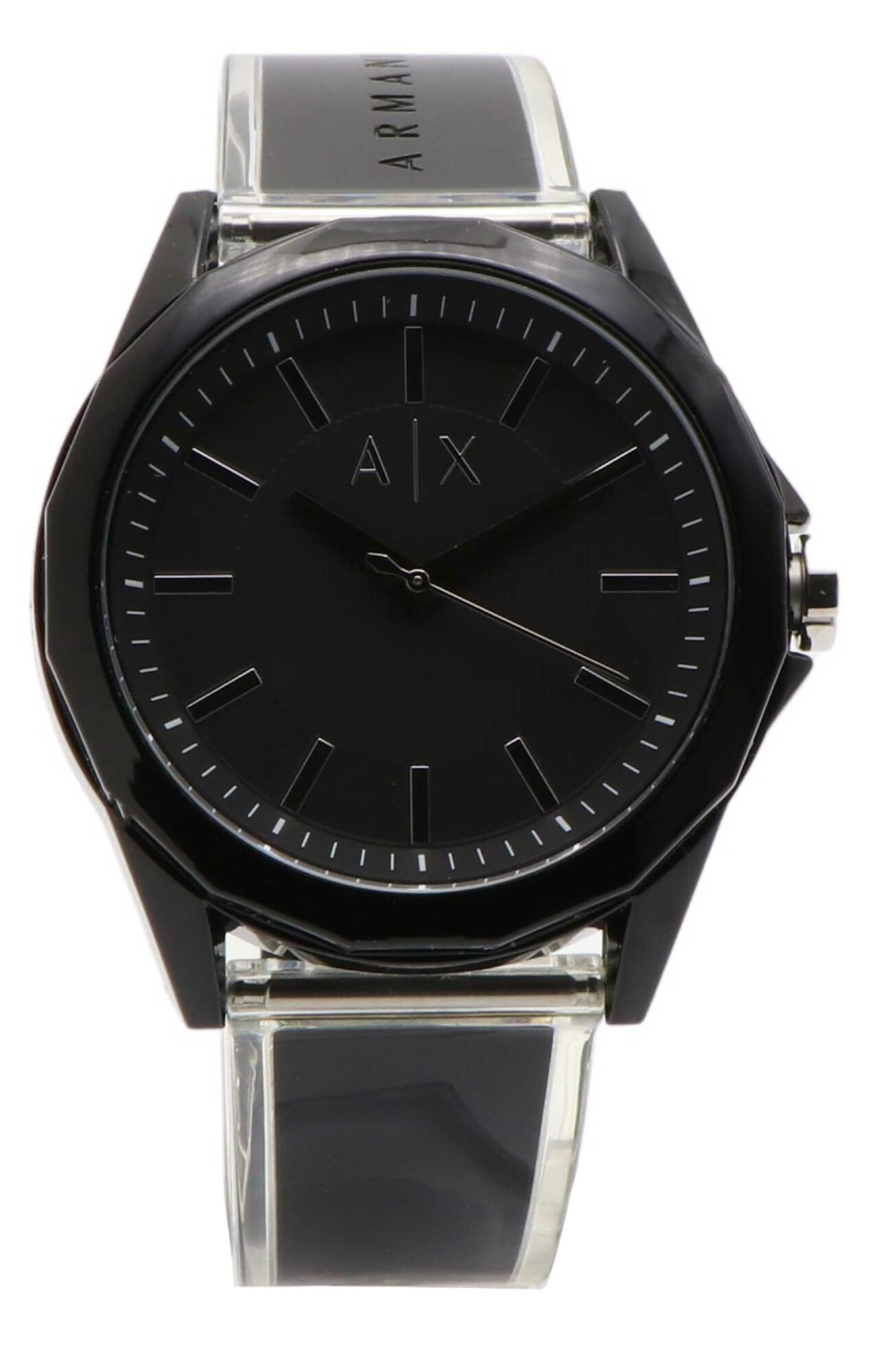 armani exchange men's black pu strap watch