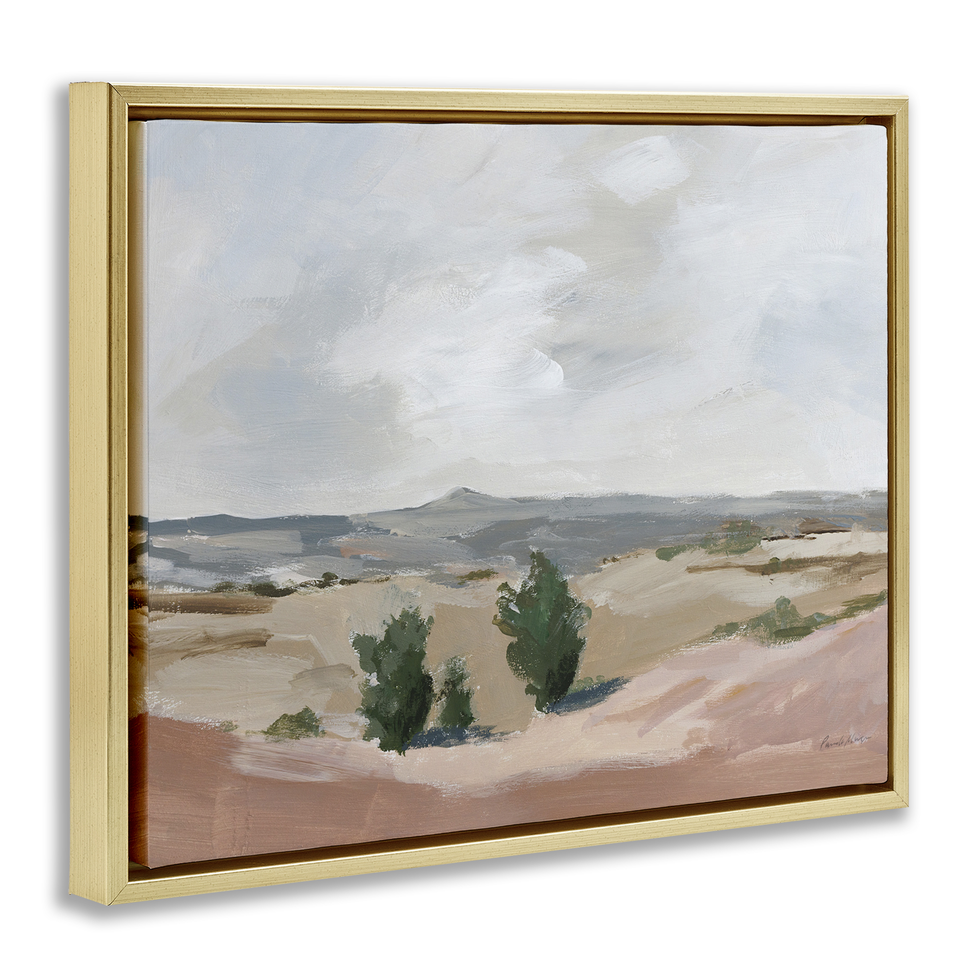 Stupell Industries Vast Desert Mountains Landscape Painting Gold Floater Framed Art Print Wall Art, 21 x 17