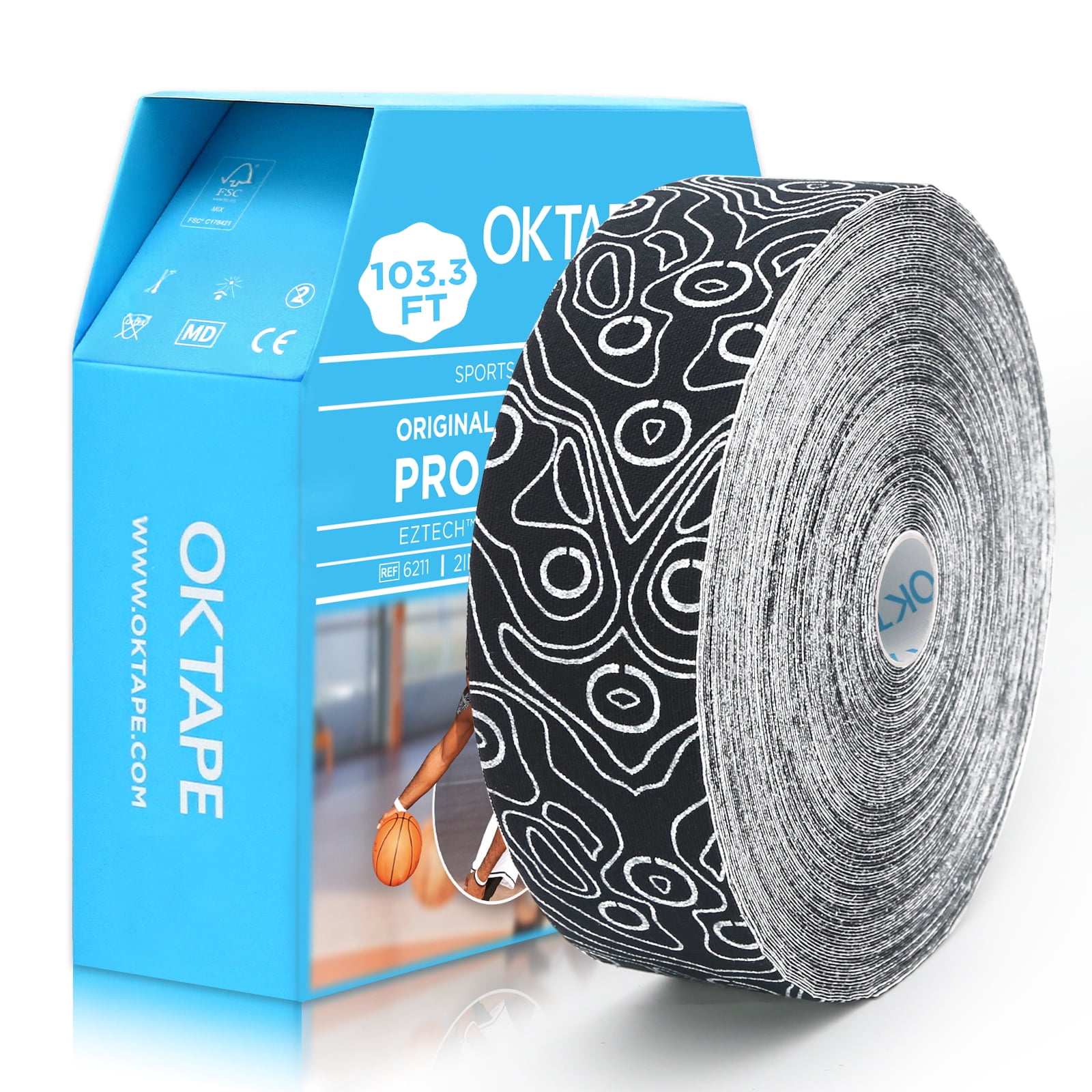 OK TAPE Kinesiology Tape Bulk 103Feet, Pro Adhesive, Water-Resistant k Tape, Elastic Athletic Tape, Latex Free, Uncut, Black