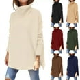 thumbnail image 4 of Femmes Col Roulé Pulls Oversize 2034 Automne Longue Batwing Manches Renversé Ourlet Tunique Pull Pull Tricot Tops, 4 of 4