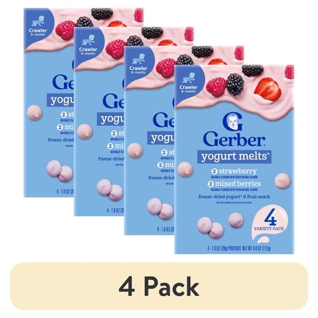 (4 pack) Gerber Snacks for Baby Yogurt Melts Strawberry & Mixed Berry Variety Pack 1 oz Bag 4 count
