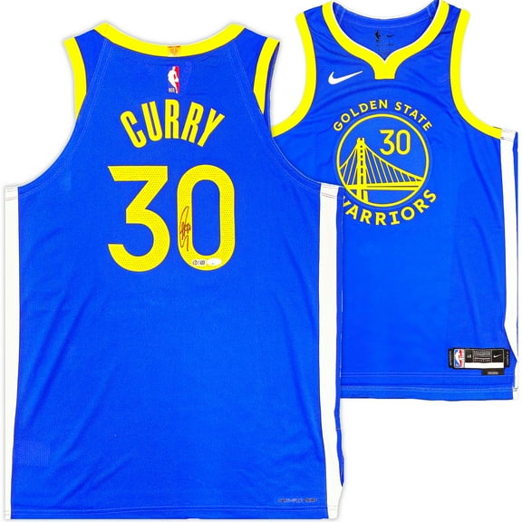 Golden State Warriors Stephen Curry Autographed Blue Nike Authentic Icon Edition Jersey Size 48 JSA 235686