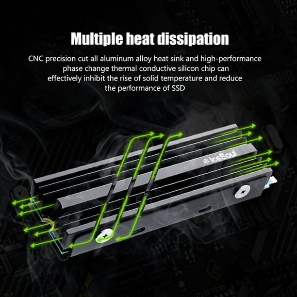 Disipador De Calor De Enfriamiento Enfriador de aluminio Disco duro de estado sólido M.2 Disipador de calor SSD para NVME 2280 (Negro)