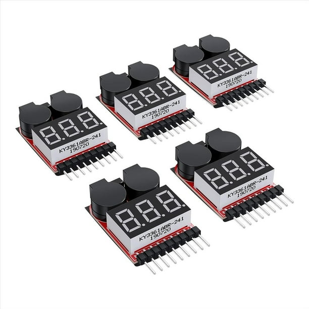 5 Piezas 2 en 1 1-8S Probador de Voltaje de BateríA Lipo, Alarma de Zumbador de Bajo Voltaje RC, Probador de VerificacióN de Monitor de BateríA para Lipo/Li-Ion