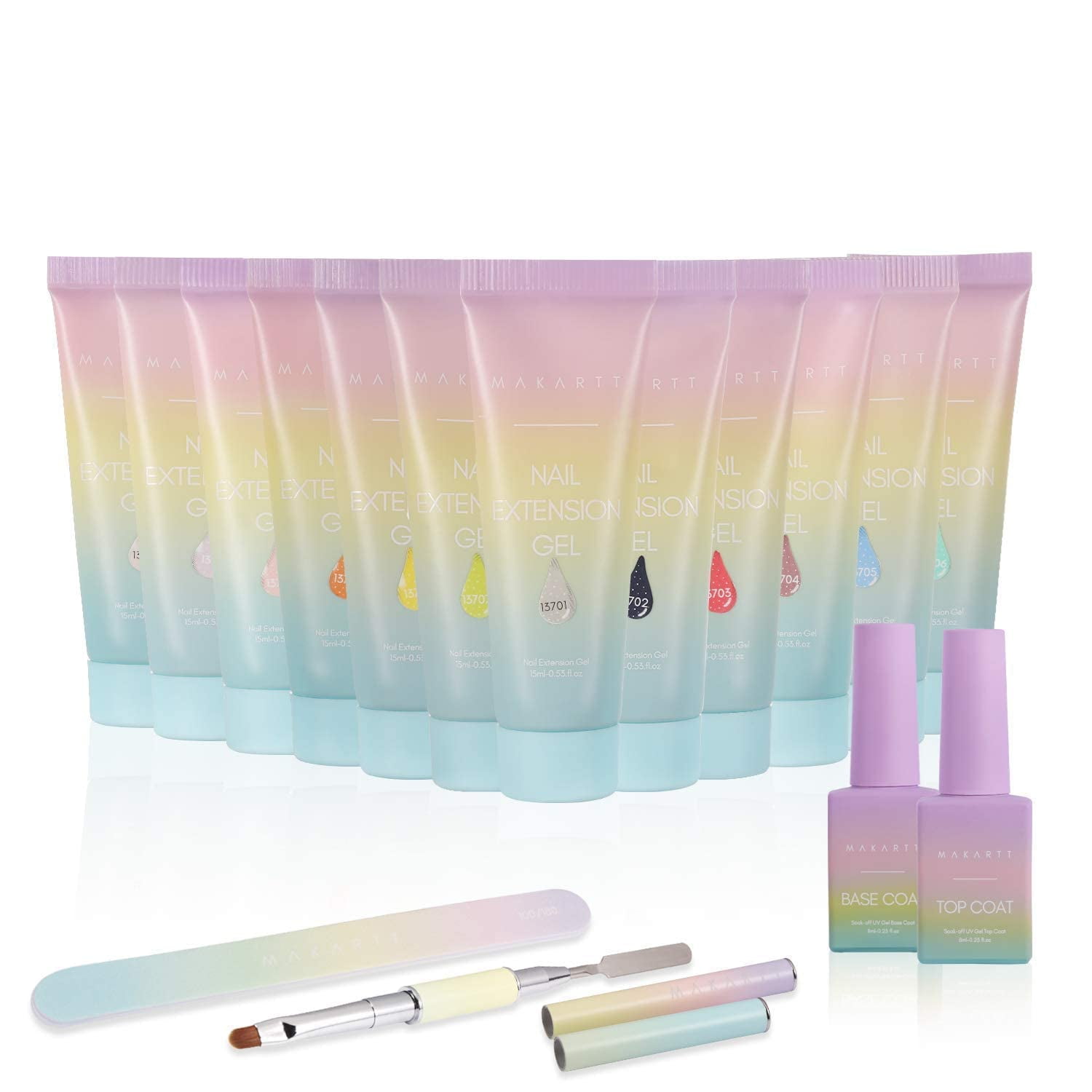 Makartt Glitter Poly Nail Gel Kit, EBEROUGE Set with 12 Glitter Color Nail Builder Nail Gel Kit Fall Gift Beauty Sets Extension Gel Nail All-in-one Kit for Beginner