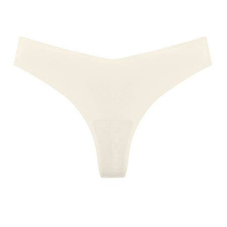 Mrat Plus Size Panties Women s Cotton  Comfortable  And Traceless Ice Silk V-Waist Thong Underpanties Wicking Underwear for Women S-139 White L