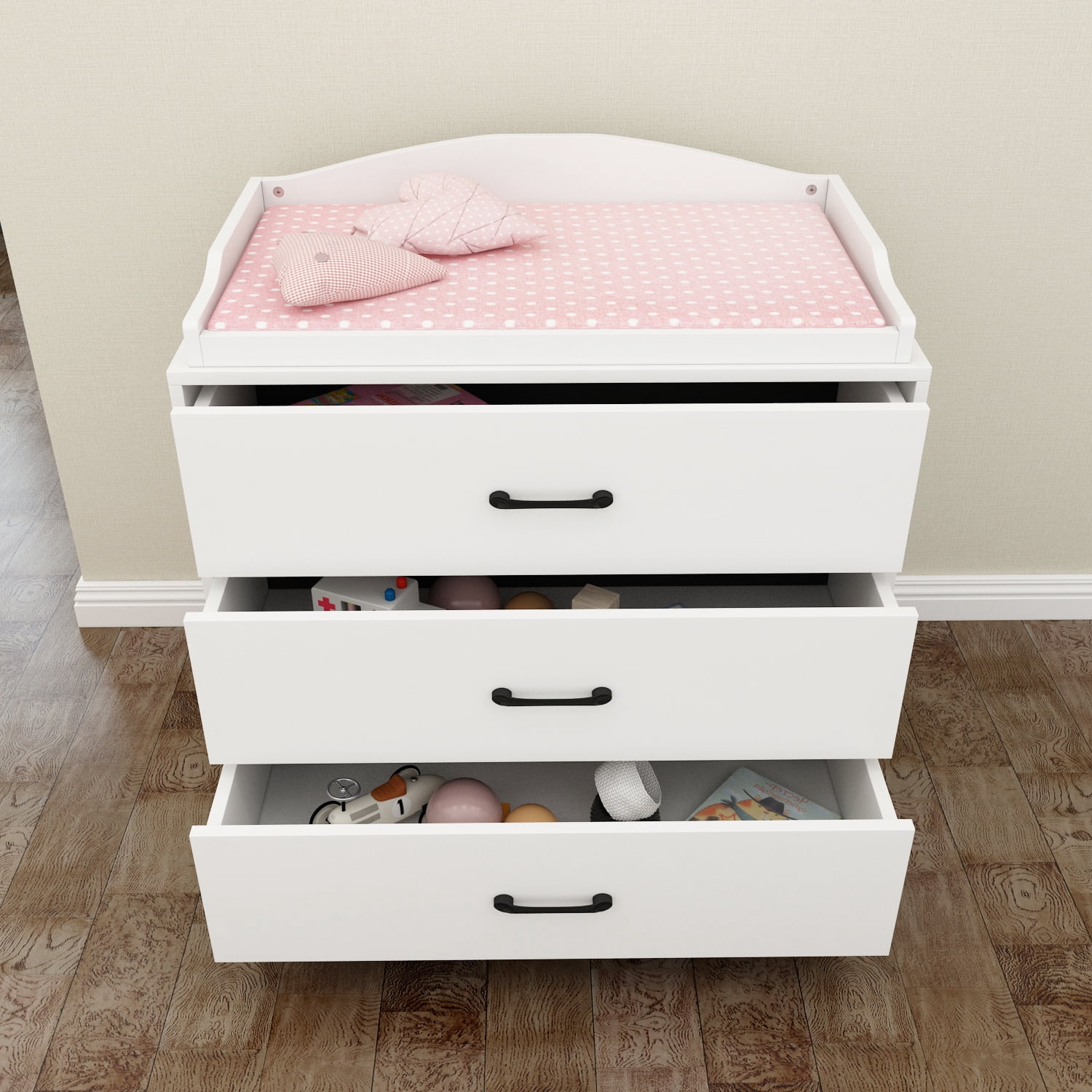 OxyLife Changing Table Dresser, Nursery 3-Drawer Dresser with Changing Top, White