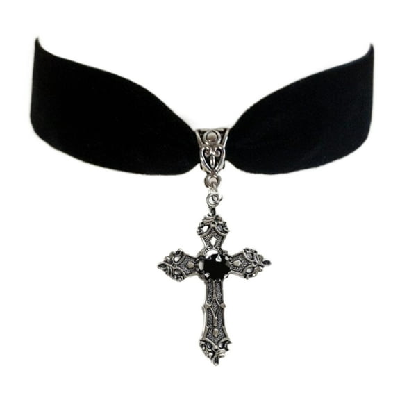 UNTERING Necklace Unique Pendant Necklace Gothic Vintage Black Velvets Crucifix Choker Halloween Witch Jewelry Accessory