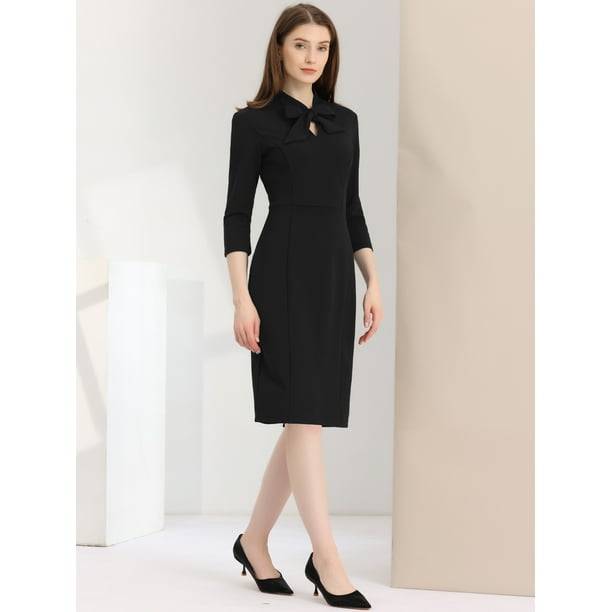 3 4 bodycon dress Unique Bargains Women's 3/4 Sleeve Knee Length Midi Work S Black Color:Azure Bream Turn heads at your Z3500 1950s Dresses Aqua Blue