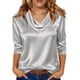 thumbnail image 1 of TaTaai 2026 Spring Women’s Cowl Neck Draped Tee 3/4 Sleeve Loose Blouse Casual Solid Color Fashion Top Satin Texture Polyester Daily Shirt Gift, 1 of 5