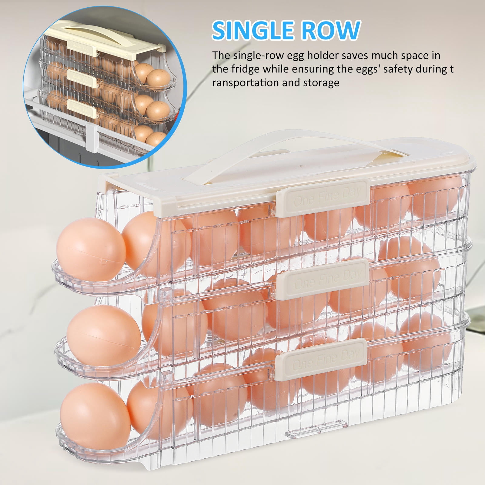 TOYMYTOY Portable White Egg Storage Box with Rolling Design for Refrigerator Door