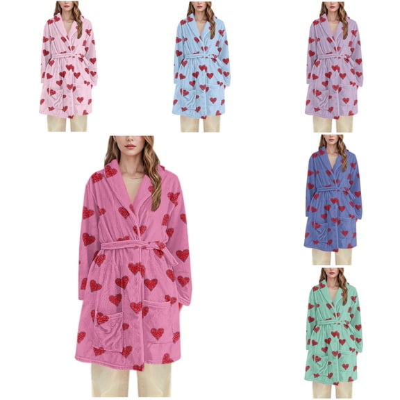 SROBPTY Womens Sleepwear, Robes for Women, Women's Printed Flannel Long Sleeve Long Robe Home Sleepwear Green,XL