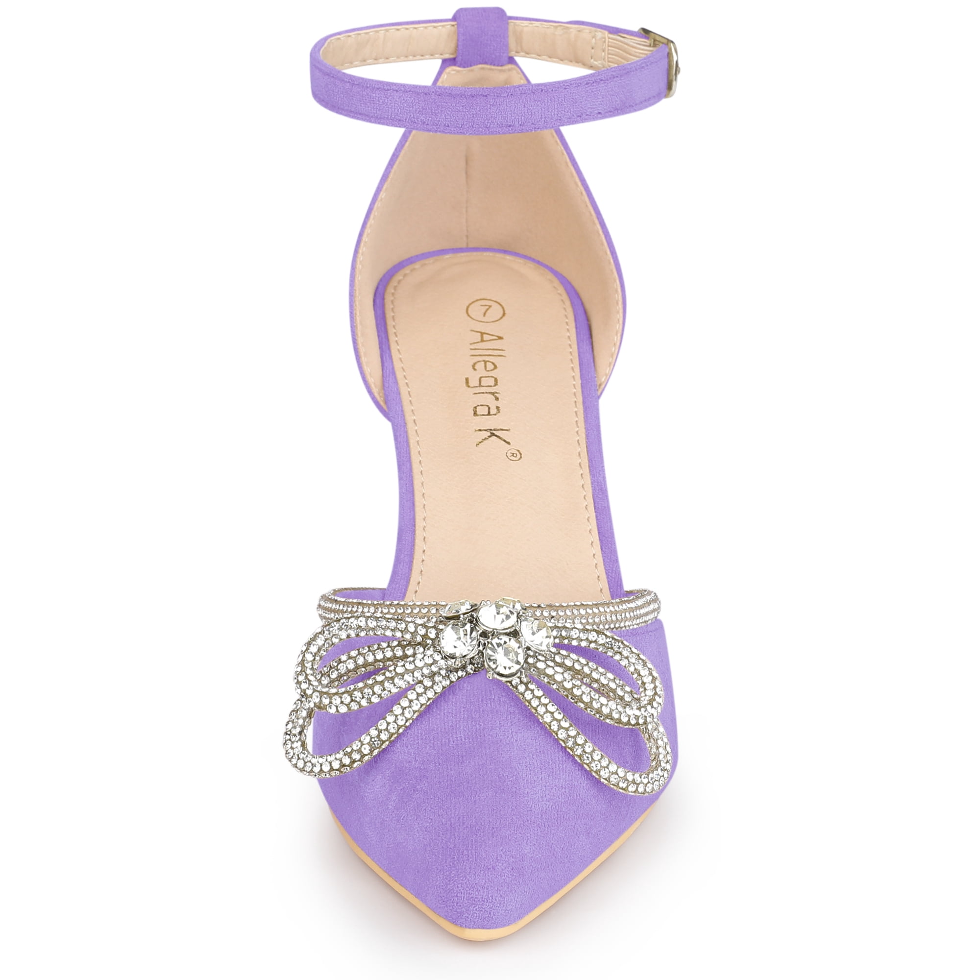 DARING DIVA Women's Rhinestones Bow Ankle Strap Stiletto Heel Sandals Purple 8.5