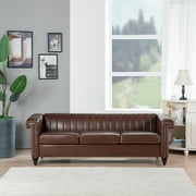 Canddidliike Traditional Sofa Couches for Living Room, Upholstered 3 seater Sofa Square Arm Brown