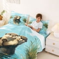 thumbnail image 4 of Manfei Cartoon Otter Queen Sheet Sets for Kids Boys and Girls, Blue Brown Bed Set 4-Piece, 1 Flat Sheet, 1 Fitted Sheet and 2 Pillowcases, 4 of 6
