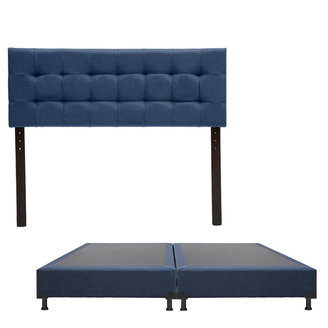 Box Base Cama Dicasa King Size + Cabecera Catania Azul Marino