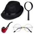 thumbnail image 1 of Conjunto de disfraz de detective Timcorr personaje novela clásico sombrero cazador accesorio pipa lupa, 1 of 5