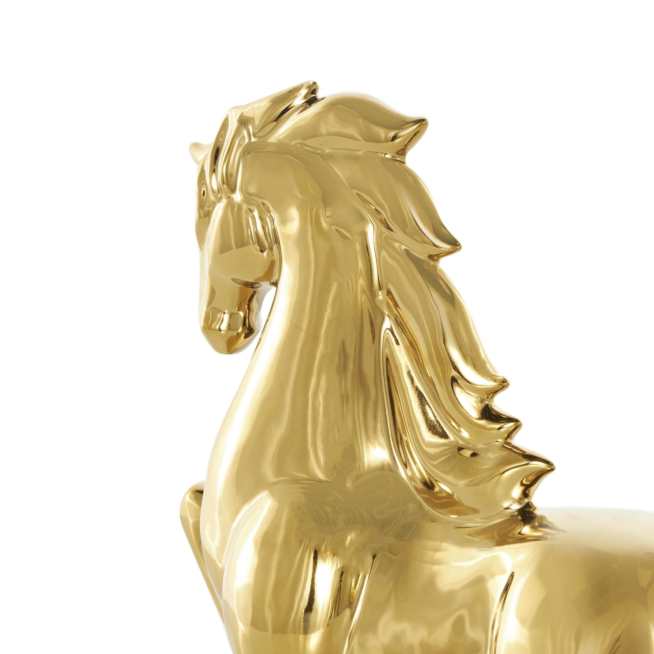 12" x 12" Gold Ceramic Prancing Horse Sculpture, by DecMode