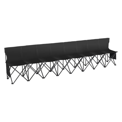 DEGUO Portable Folding Bench, 8 Seats Foldable Sideline Bench, Outdoor Camping Bench Chair with Carry Bag & Backrest, Team Sport for Football Fishing, Black