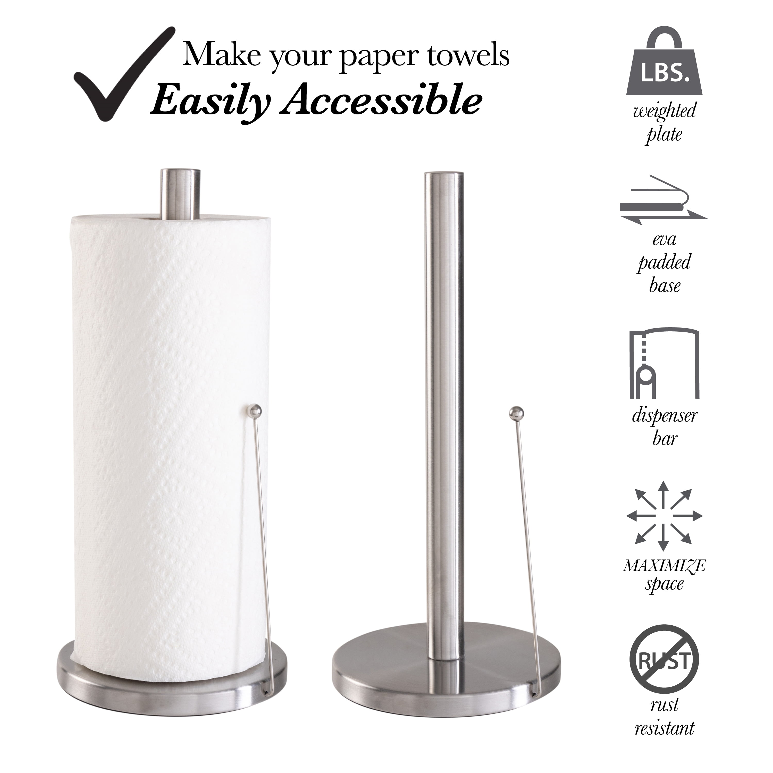 Lefree Paper Towel Holder Countertop Dispenser for Kitchen, Stainless  Steel, Black